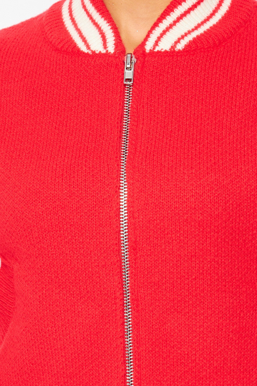Melinda Varsity Striped Detail Zip Up Jacket