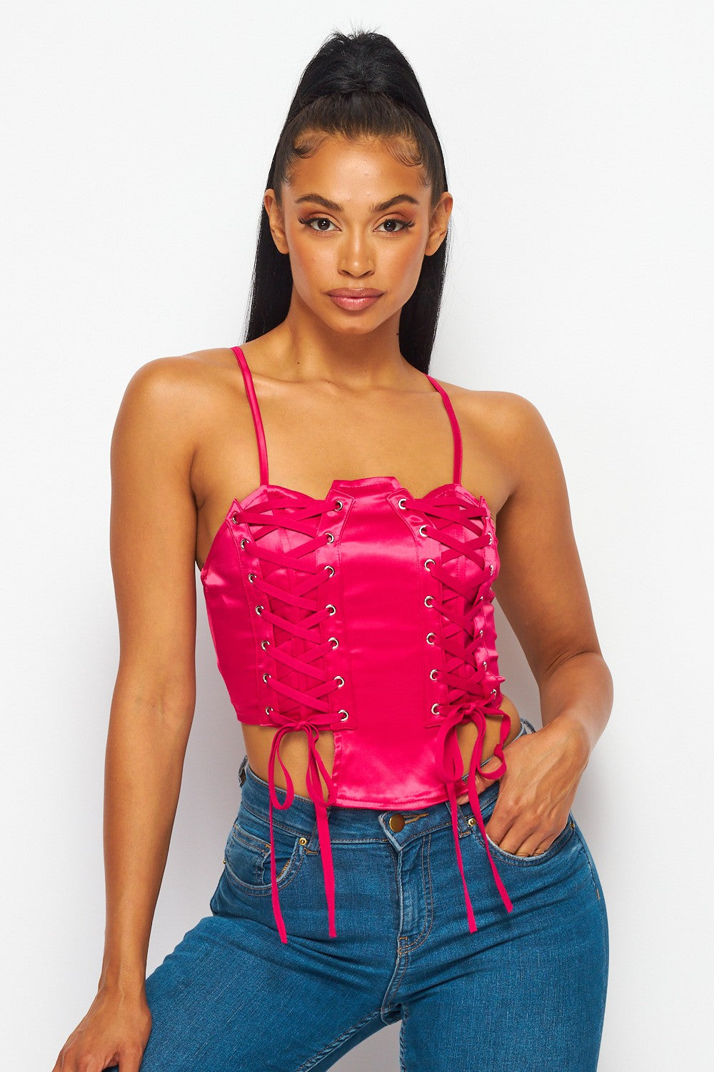 Tie The Knot Satin Lace Up Bustier Corset Crop Top