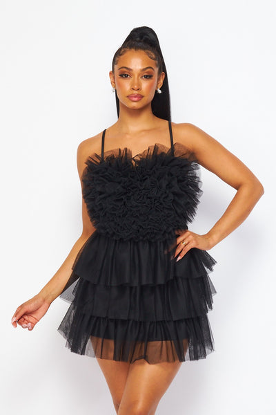 With All My Heart Mesh Tulle Ruffled Mini Dress