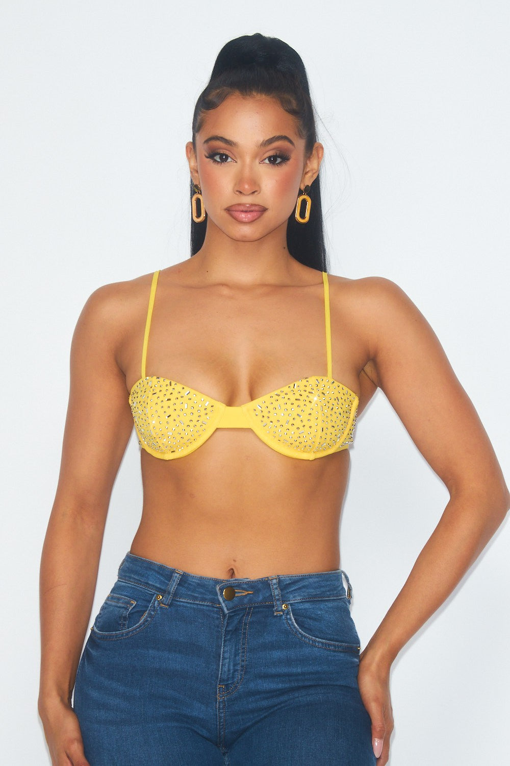 One and Only Mesh and Rhinestone Bustier Bra Top