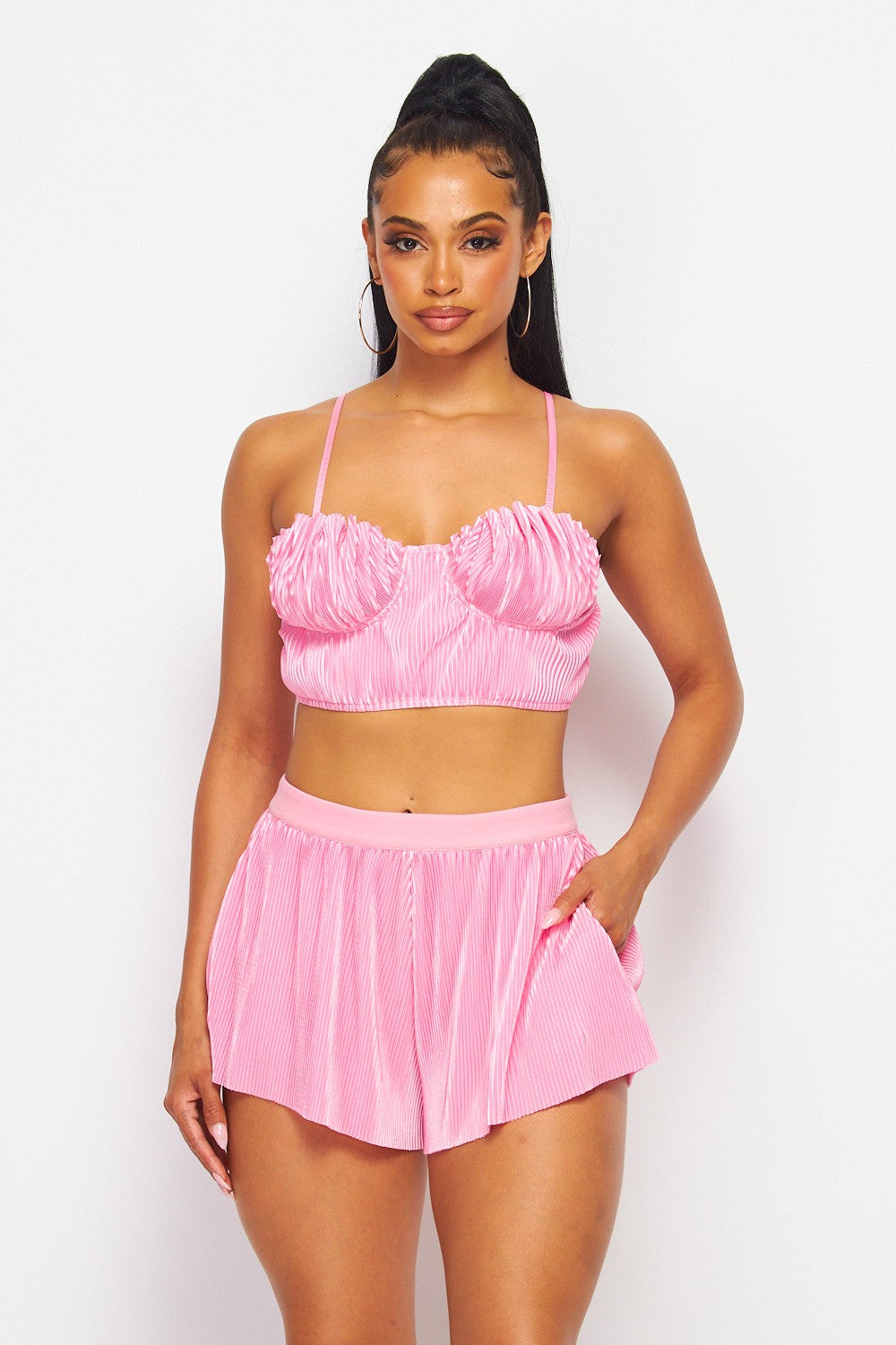 Say My Name Plisse Crop Top and Short Lounge Set