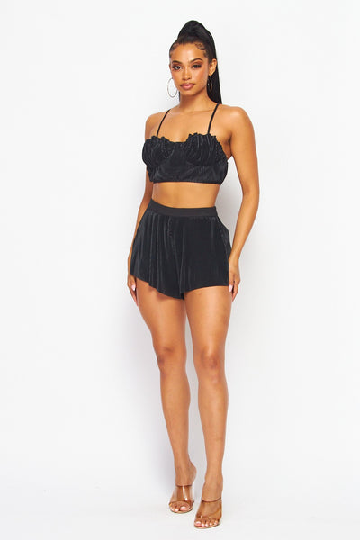 Say My Name Plisse Crop Top and Short Lounge Set
