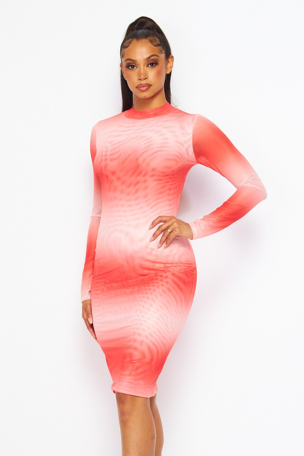 Double Life Sheer Ombre Mesh Cover Up Midi Dress