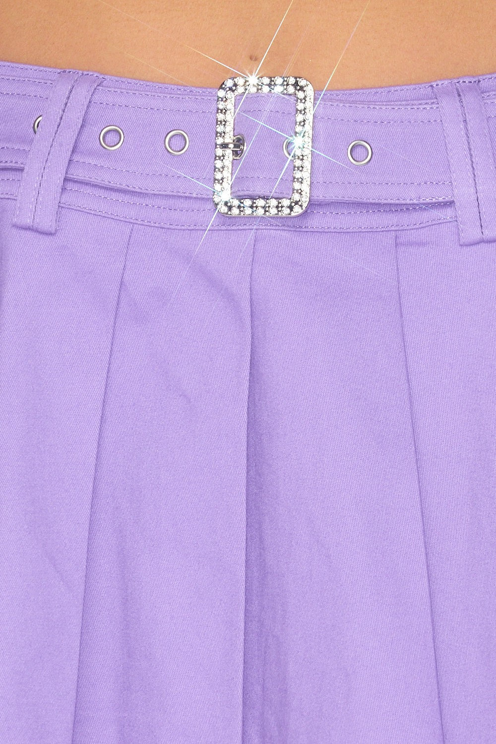 Play Nice Pleated Rhinestone Belted Mini Skirt