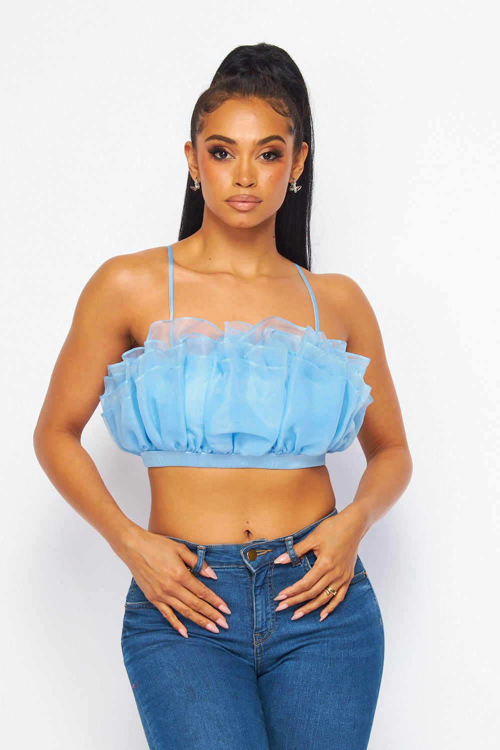 Never Phased Organza Ruffle Cami Crop Top