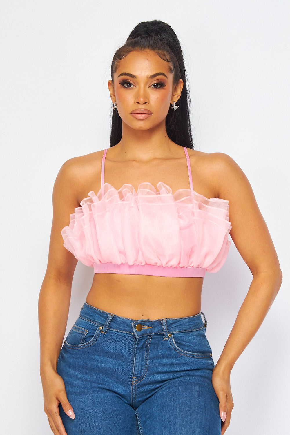Never Phased Organza Ruffle Cami Crop Top