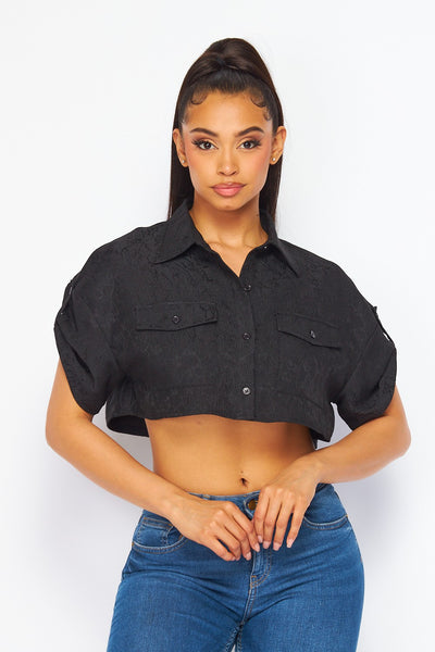 Bryony Textured Button Down Crop Top