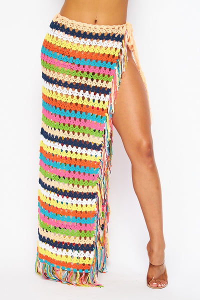 Beachside Multi Color Crochet Maxi Skirt Cover Up