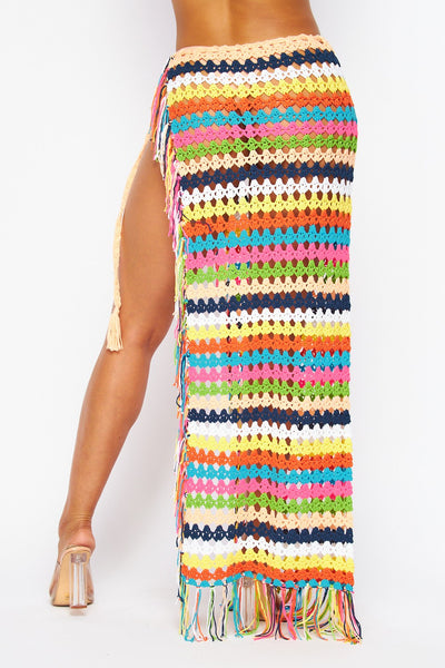 Beachside Multi Color Crochet Maxi Skirt Cover Up