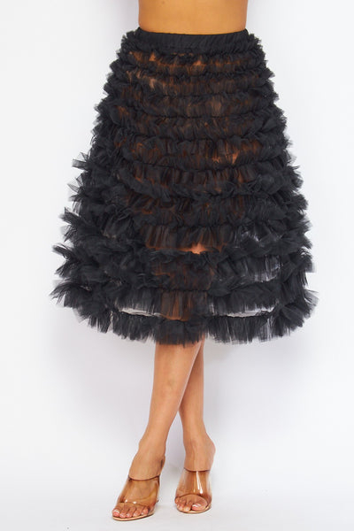 Ladylike Sheer Tulle Tiered Midi Circle Skirt