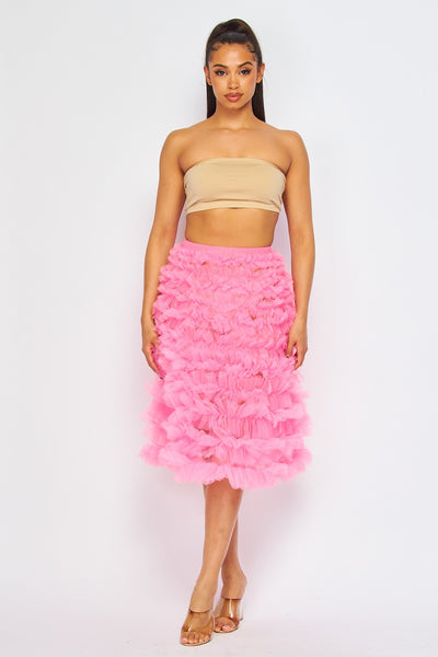 Ladylike Sheer Tulle Tiered Midi Circle Skirt