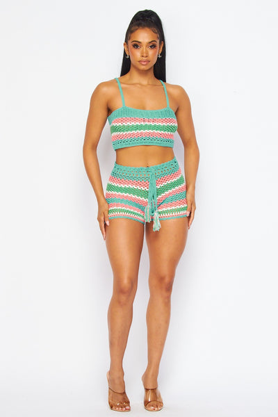 Vacation Vibes Crochet Crop Top and Shorts Set