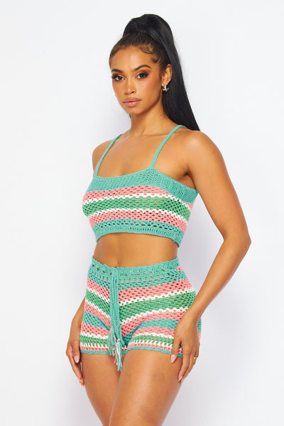 Vacation Vibes Crochet Crop Top and Shorts Set