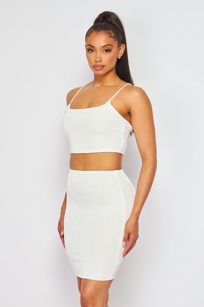 Made For you Basic Bodycon Crop Top Mini Skirt Set