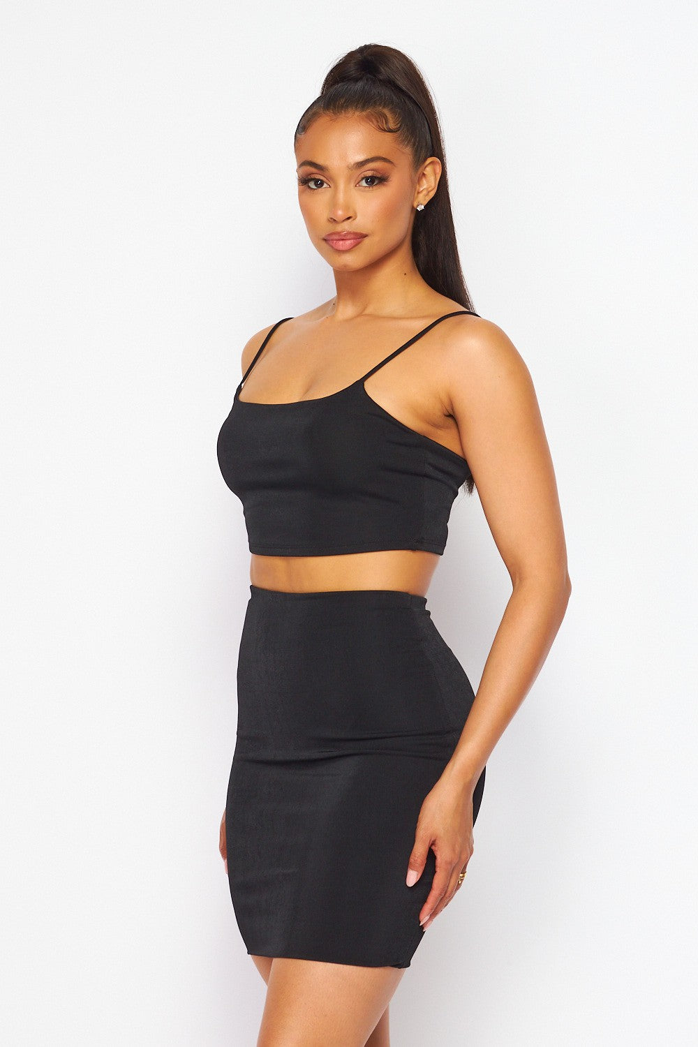 Made For you Basic Bodycon Crop Top Mini Skirt Set