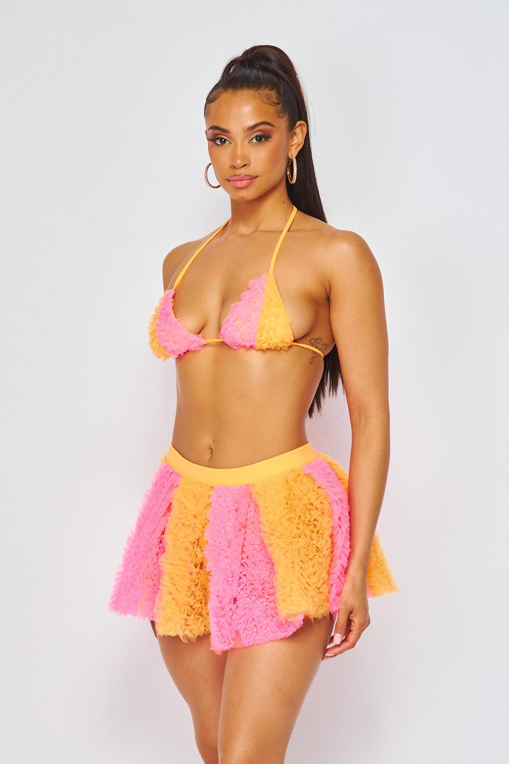 Rave About Me Two Tone Tulle Bra And Skirt Set