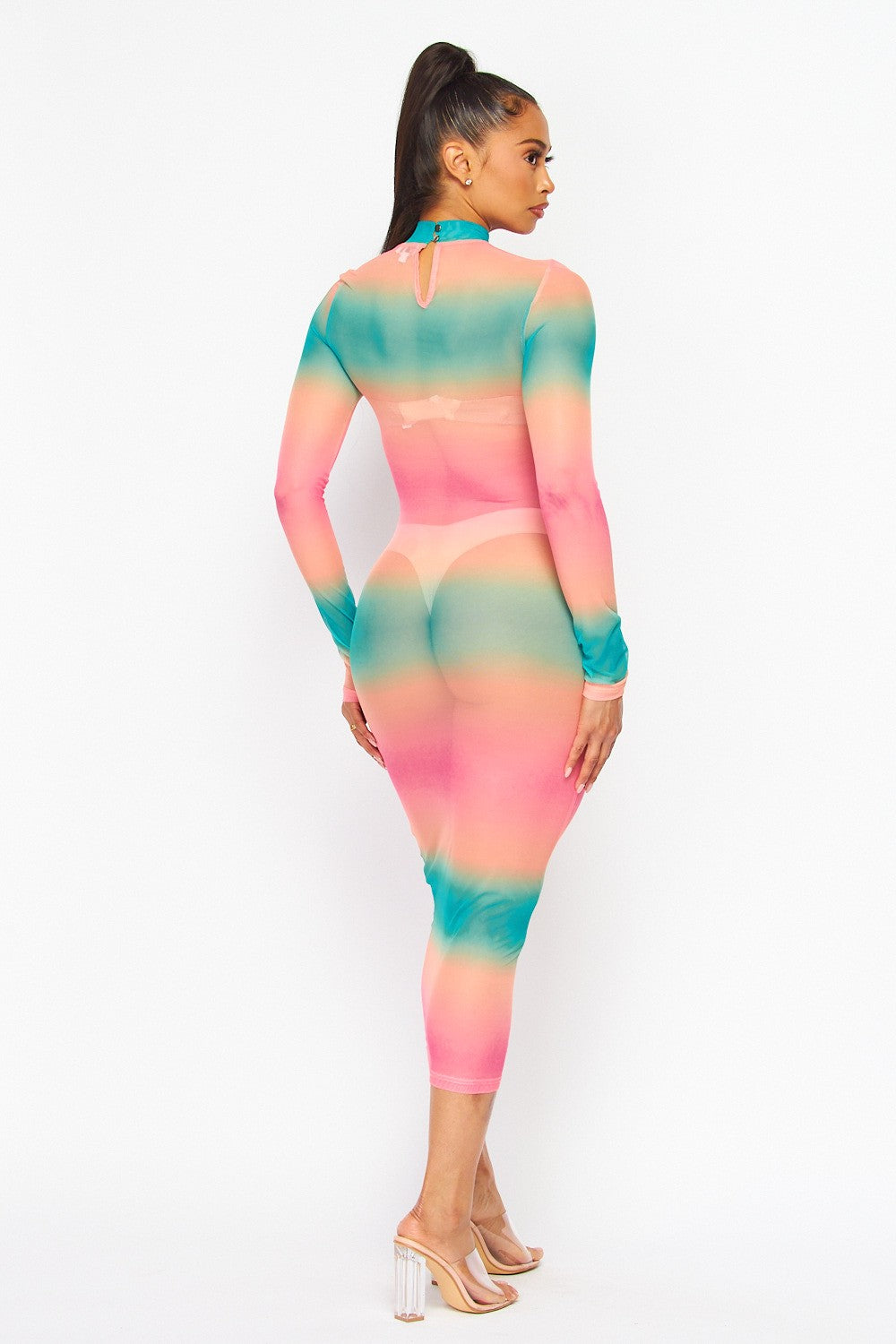 Cassidy Rainbow Sheer Mesh Midi Cover Up Dress