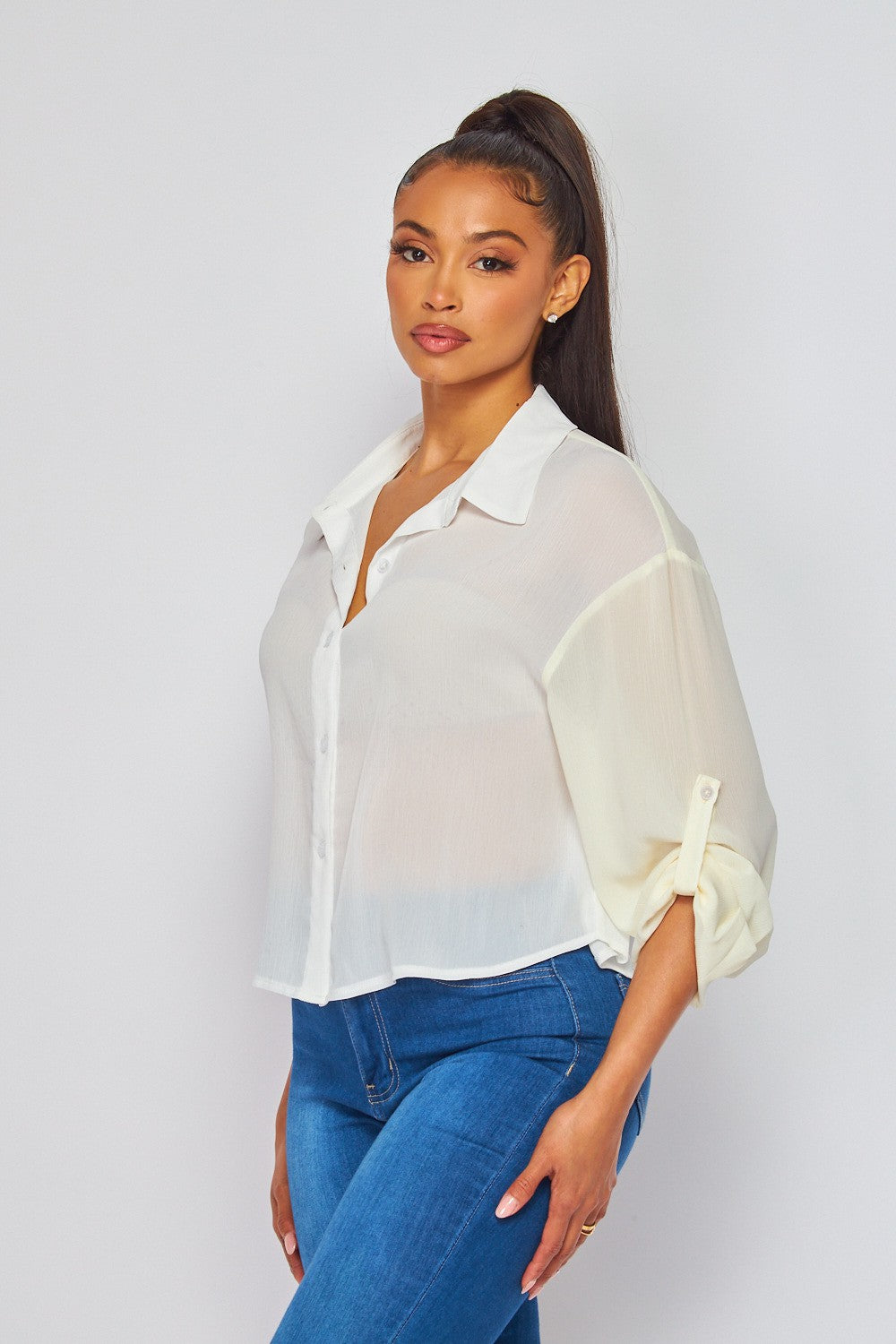 Marya Sheer Color Block Western Button Down Blouse