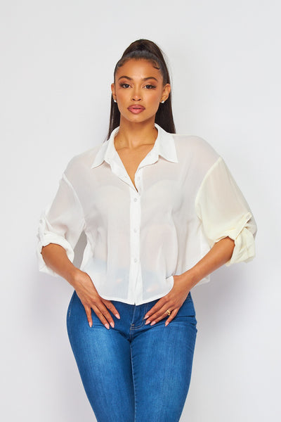 Marya Sheer Color Block Western Button Down Blouse