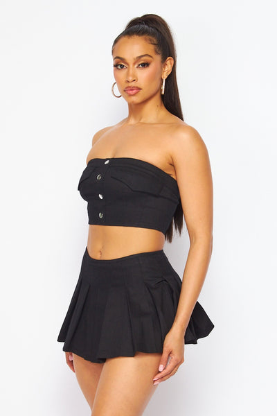 Be Cheeky Cropped Tube Top and Pleated Skirt Set