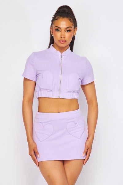Chase Me Heart Pocket Zip Up Top and Skirt Set