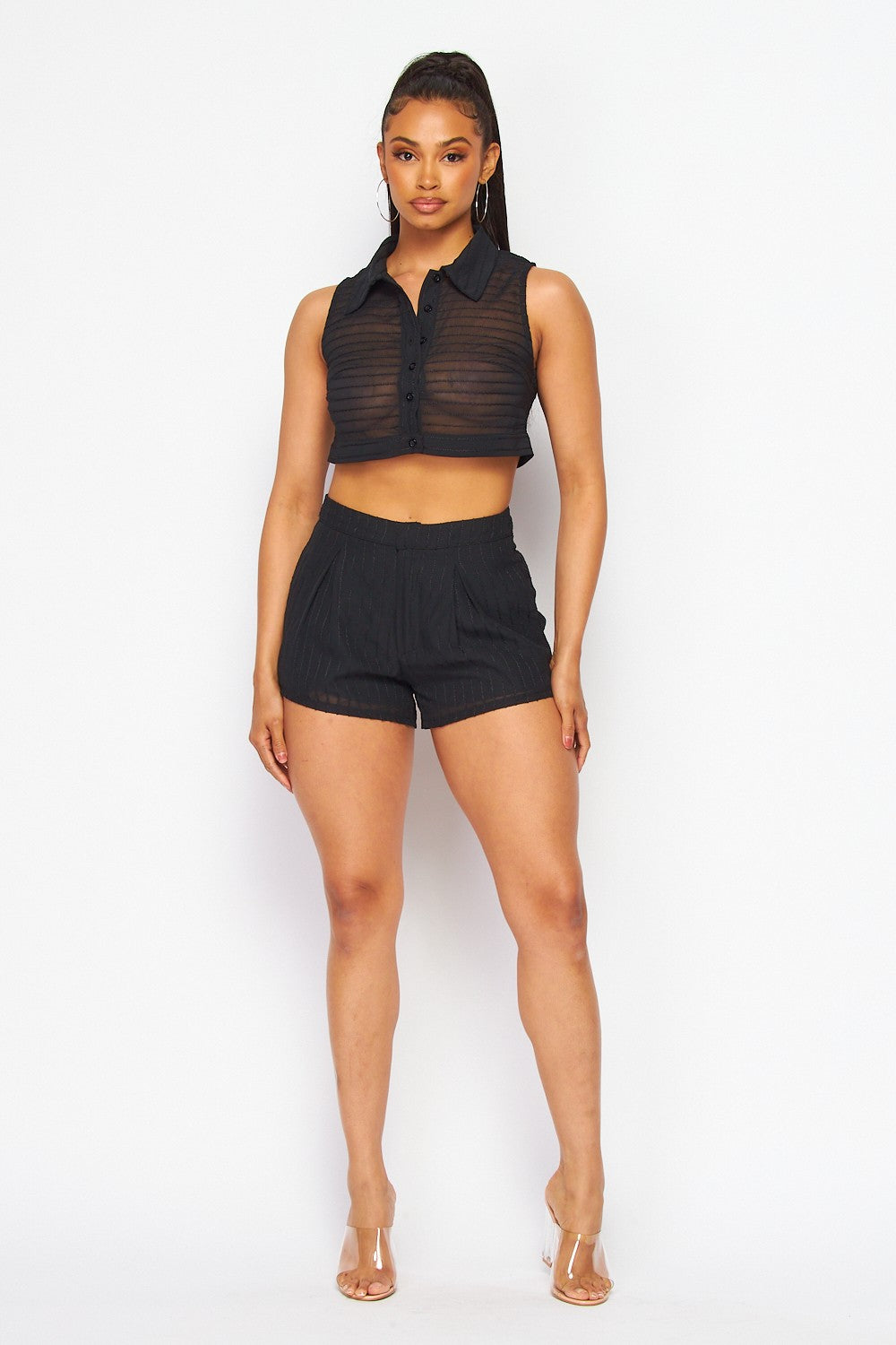 Do It Right Sheer Crop Top and Shorts Set