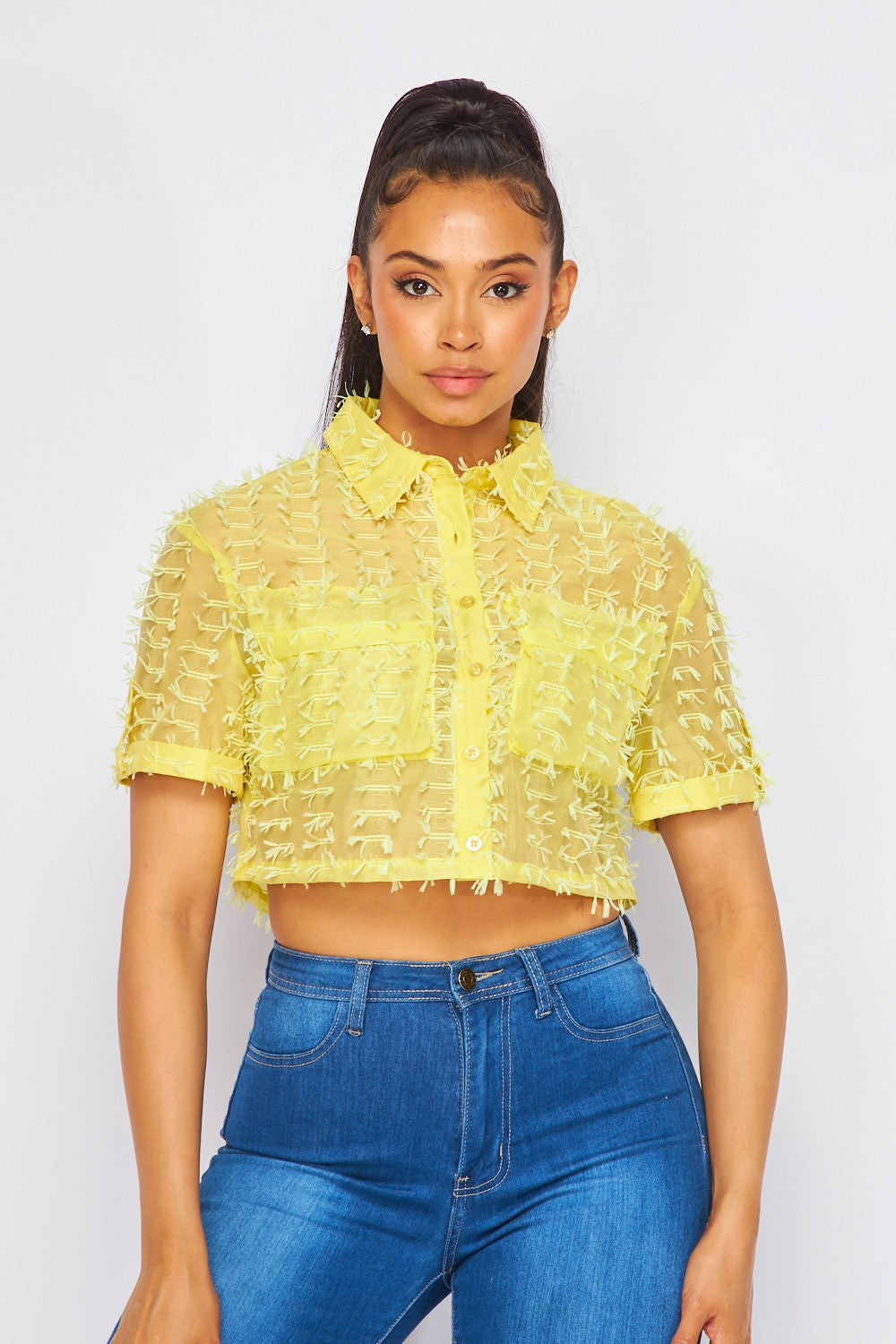 Better Than This Sheer Button Down Crop Top